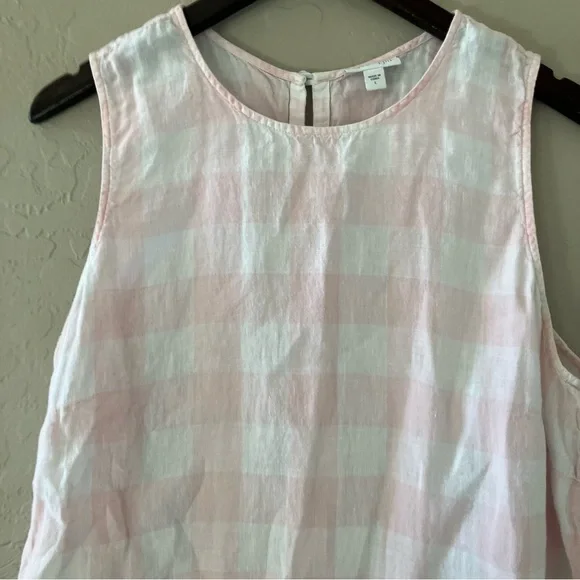 J.Jill Linen Pink/White Tablecloth Plaid Button Back Blouse Sleeveless Size L - Picture 3 of 8